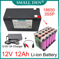 12V 12Ah 18650 lithium battery pack 3S5P 12000mAh built-in high current 20A BMS+12.6V 3A Charger,for sprayer Kid's toys 12V UPS