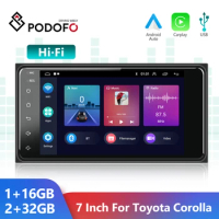 Podofo 2 din android 10 Universal Car Multimedia Radio Player CarPlay 2Din Stereo For Toyota CROWN CAMRY HIACE PREVIA COROLLA
