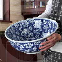 大特大青花湯盆湯碗面碗陶瓷家用大號和面盆景德鎮酸菜魚大盆碗
