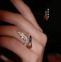 自若小眾設計純銀飾品泰國復古風民族風女款南紅食指關節小眾戒指