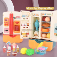 Kids Toy Fridge Refrigerator Accessories with Ice Real Spray Appliance for Boys Girls Play House Kitchen Set Mini Food Toys gift