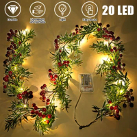 Battery Powered Red Berry Fairy String Lights 20 LED Bulbs Pine Needle String Lights For Christmas Bedroom Party Wedding Garden