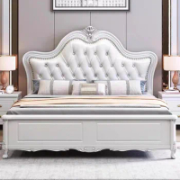 American Pretty Double Bed White Carved Wood Comferter Luxury Queen Bed Frame Storage Modern Letto Matrimoniale Furniture Home