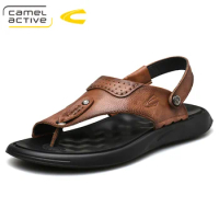 Camel Active 2022 New Casual Men's Sandals Comfortable Genuine Leather Shoes Soft Elastic Textured Cowhide Men Sandals