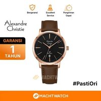 Jam Tangan Pria Alexandre Christie Primo Steel AC 1028 MD LRGBABO Men Black Dial Brown Leather Strap