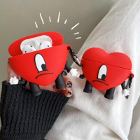 Cartoon Red Heart for Apple Airpods Pro 2 Wireless Earphone Protector for Airpods 1 2 3 Silicone Earphone Case with Keychain