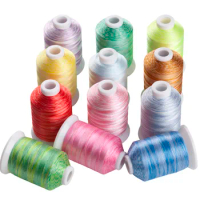 SIMTHREAD 12 Variegated Colors Polyester Embroidery Machine Thread 1000M/Spool
