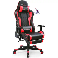 Gaming Chair with Bluetooth Speakers Footrest Heavy Duty Ergonomic Computer Office Desk Red Surround Sound System Adjustable