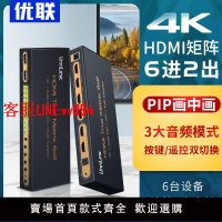 優聯 HDMI數字矩陣6進2出視頻切換高清4K分配器音頻分離畫中畫ARC