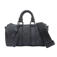 【二手名牌BRAND OFF】LOUIS VUITTON LV 路易威登 黑色 原花壓紋牛皮 Keepall Bandouliere 25 兩用包 M20900