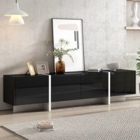 White &amp; Black Modern Rectangular Design TV Cabinet, Unique Style TV Console Table for TVs Under 80 Inch, Modern TV Cabinet