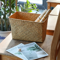 海草編收納籃 桌面零食收納筐長方形 日式客廳雜物籃整理筐手工編