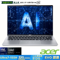 Acer 宏碁 Swift Go SFG14-73-790E 14吋輕薄筆電(CU7-155H/32GB/512GB/Win11)｜EVO認證