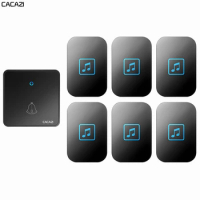 CACAZI Home Wireless Doorbell Waterproof 300M Remote CR2032 Battery 60 Ring 1 Transmitter 6 Receiver US EU UK Plug 0-110DB Chime