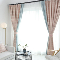 訂製北歐風格窗簾拼接方格雪尼爾遮光窗簾布簡約現代客廳臥室落地窗簾 全館免運