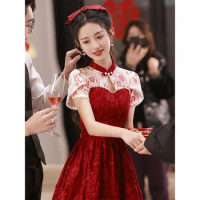 Chinese Traditional Wedding Red Cheongsams 2023 Red Women ципао Qipao Vestidos Summer Engagement Ao Dai Vietnam Evening Dress