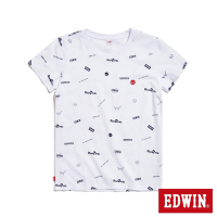 EDWIN Y2K 滿版印花布短袖T恤-女-白色