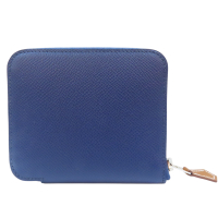 【二手名牌BRAND OFF】HERMES 愛馬仕 藍色 Epsom牛皮 絲巾 拉鍊短夾 Z刻