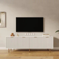 Mid Century Modern TV Stand for 80 Inch TV, TV Console Table Media Cabinet with Storage for Living Room Bedroom, Warm White