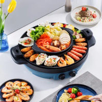 Food Bbq Electric Hot Pot Barbecue Divided Soup Rotate Chinese Hot Pot Instant Noodle Plate Thickened Fondue Chinoise Cookware