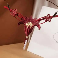 CD WANITA PAKAIAN CELANA DALAM WANITA SEXY G STRING MUTIARA LACE BORDIR BUNGA THONG C229  Maroon All