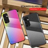 For Samsung Galaxy A35 5G Case Carbon Fiber Grain Tempered Glass Hard Back Cover Phone Case Silicone Bumper for Samsung A35 5G