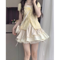 [Korean Version] Gentle Sweet Girl Cute Outfit Set Dress Women Summer Vacation Two-Piece Waist-Cinch
