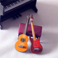 Figurines 1:12 Dollhouse Miniature Mini Classic Guitar Model Toy Instrument for Home Decoration Wood Craft Kids Gifts