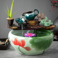 景德鎮陶瓷金魚缸小型流水自動水循環養魚盆招財噴泉荷花盆睡蓮缸
