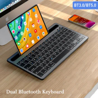 Dual Bluetooth Keyboard With Card Slot Rechargeable Slim Silent Mini Wireless Keyboard For iPad Laptop PC Windows Apple Phone