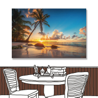 【24mama 掛畫】單聯式 油畫布 海灘 日落 椰子樹 無框畫-60x40cm(熱帶海灘)