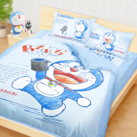 【享夢城堡】雙人加大床包兩用被套四件組(哆啦A夢DORAEMON 祕密道具素描集-藍)