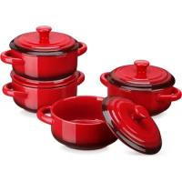Small Casserole Dish for Oven,Ceramic Mini Cocotte Set,French Onion Soup Bowls with Lids and Handle,Ramekins for Stews,Lasagna