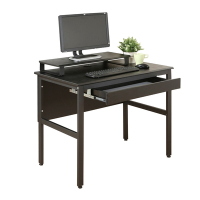 《DFhouse》頂楓90公分電腦辦公桌+一抽+桌上架-黑橡色 90*60*76