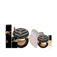 【YSL】官方直營 恆久完美鎖心彩妝組(全新皮革黑氣墊+奢華印記鎖心光唇釉)
