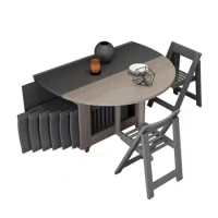 Fashion folding dining table furniture, multifunctional round dining table, 4 chairs