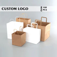 Brown Kraft Paper Bag for Food Takeaway with Logo, Small Business Gift Bag for Packaging, 22072004