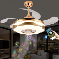 Rebow Dropshipping Modern 14 Inch OEM Music APP Control LED Ceiling Fan With Light