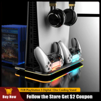 For PlayStation 5 Disc/Digital Vertical Stand 9 RGB PlayStation 5 Cooling Station For Ps5 Dual Fast Charger With Game Storage