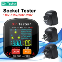 Xin Tester Digital Socket Tester Polarity Phase Check EU/UK/US Plug Ground Zero Line 30mA Outlet Detector 30-250V