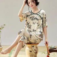Custom Cotton Pajama Set For Woman Sleepwear Bamboo Pajamas For Women Pajama Square Bambu Women Night Dress Sleepwear Cotton