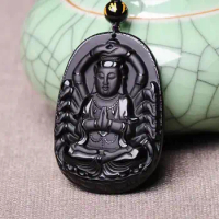 Hand-Carved Natural Stone Buddha Statue Pendant Buddhist Guanyin Bodhisattva Beaded Necklace Men and Women Amulet Jewelry