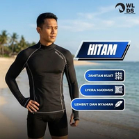 Baju Baselayer Pria Manset Berenang Outdoor Rashguard Wetsuit Lycra XXXL Hitam