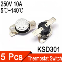 5Pcs Thermostat switch 10A 250V 35C 40C 45C 50C 55C 65C 70C 75C 80C 85C 90C 95C 100C 110C 120C 130C Temperature Switches KSD301