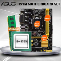 LGA 1150 Motherboard kit ASUS H81M-C with Core I5-4570S cpu+DDR3 8GB 1660MHZ RAM SATA III USB 2.0 VGA Micro ATX