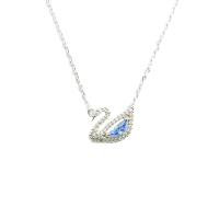 SWAROVSKI 施華洛世奇 Dazzling Swan 璀璨藍色水晶天鵝造型銀色項鍊 5563464