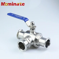 SS304 Pipe OD 19/25/32/38MM Stainless Steel Sanitary 3 Way Ball Valve T/L Port Ferrule Type 50.5mm Tri Clamp