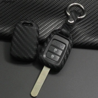 Jingyuqin Remote Car Key Carbon Silicone Case FOB Cover for Honda GREIZ Civic City XRV Vezel