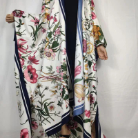 Muslim Elegant Open Front Silk Abaya Kimono For Women купальники женские 2021 Dubai Summer Printed Outfit Swimwear Kaftan