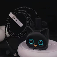 Cute kitten pattern Apple data cable protective case and organizer for 18/20W fast charging head to 